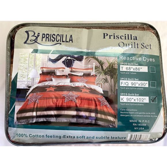 100% Cotton Feeling 3pcs Quilt Set -King Size